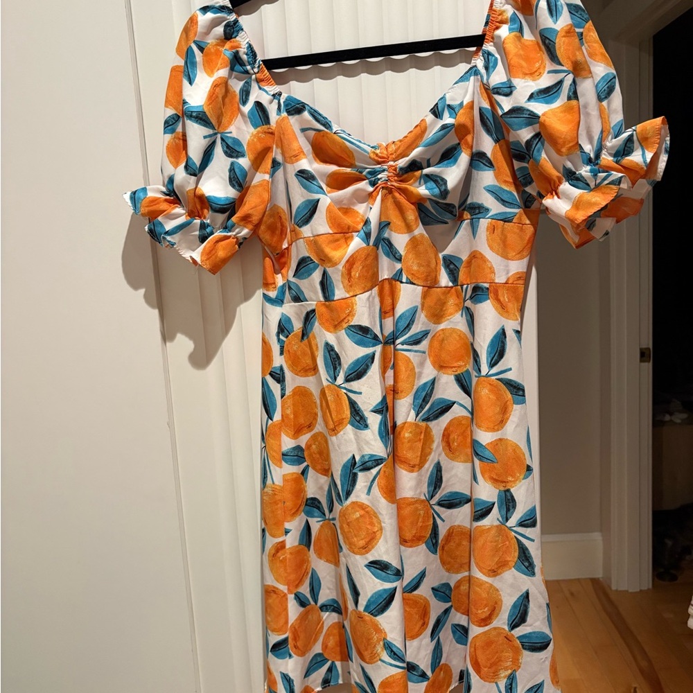 Puffy Shoulder Flirt Dress Floral and Orange